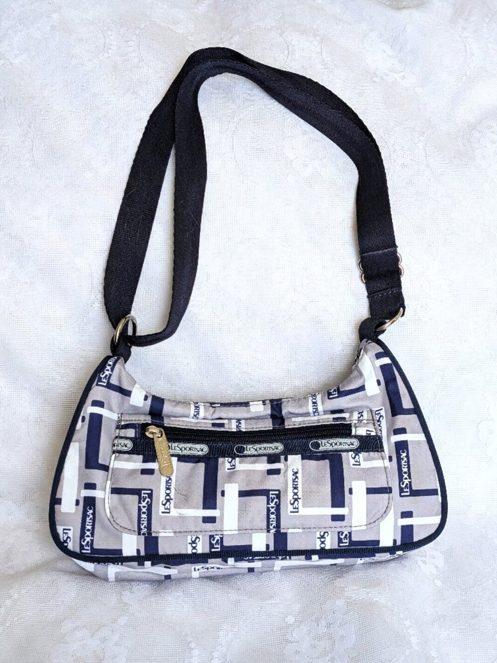 LeSportsac L Design Small Navy Baguette Hobo Style Crossbody Shoulder Bag Purse